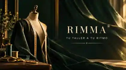 RIMMA: maniquí de atelier con tela esmeralda y detalles dorados